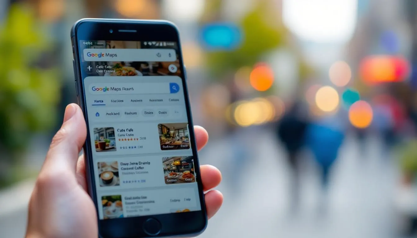 手机上的Google Maps搜索奥克兰咖啡馆列表